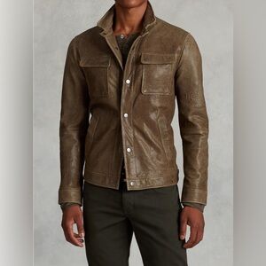 John Varvatos Collection Snap Front Leather Trucker Jacket Size EU 50 USA 40